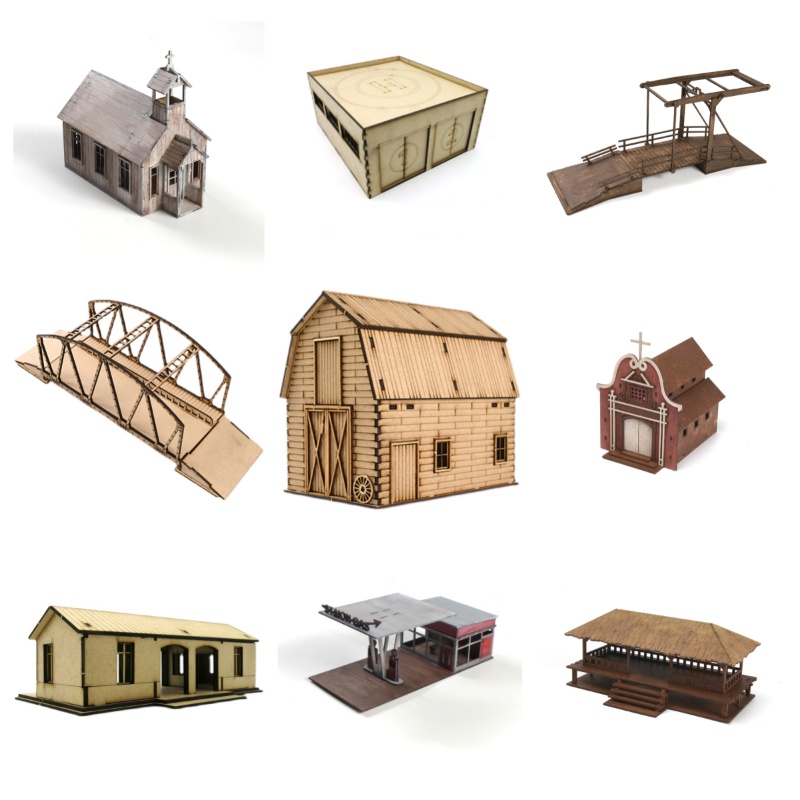 Woodworking Game - 1/72 Schaal Houten Montage Gebouwen Puzzel