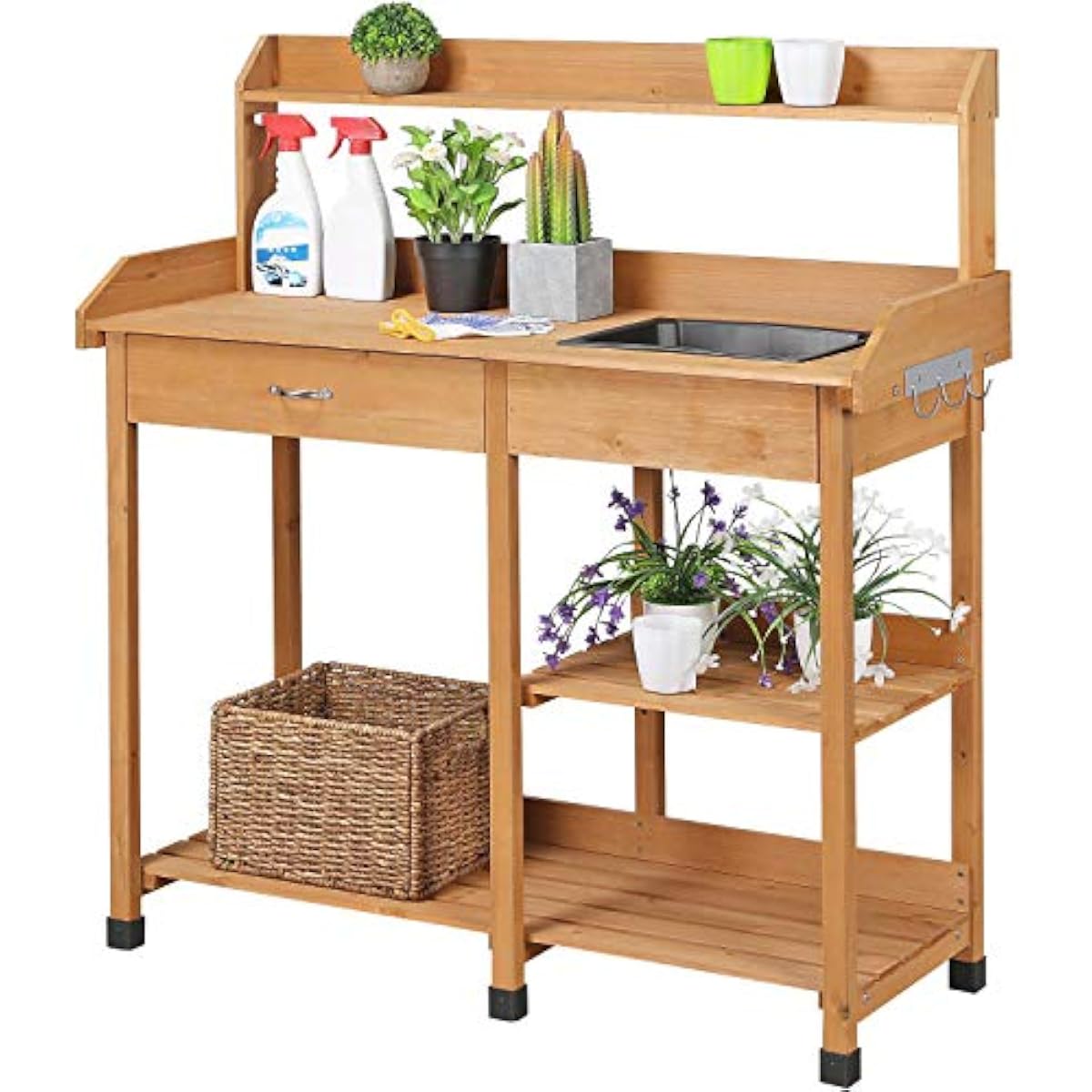 Workbench Woodworking - Buitenwerkbank met afneembare gootsteen en opberglade,