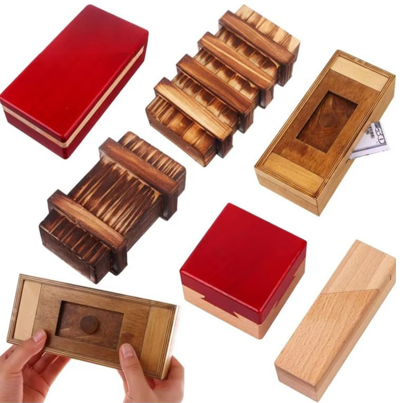 Woodworking Game - Houten puzzeldoos met geheim verborgen compartiment,
